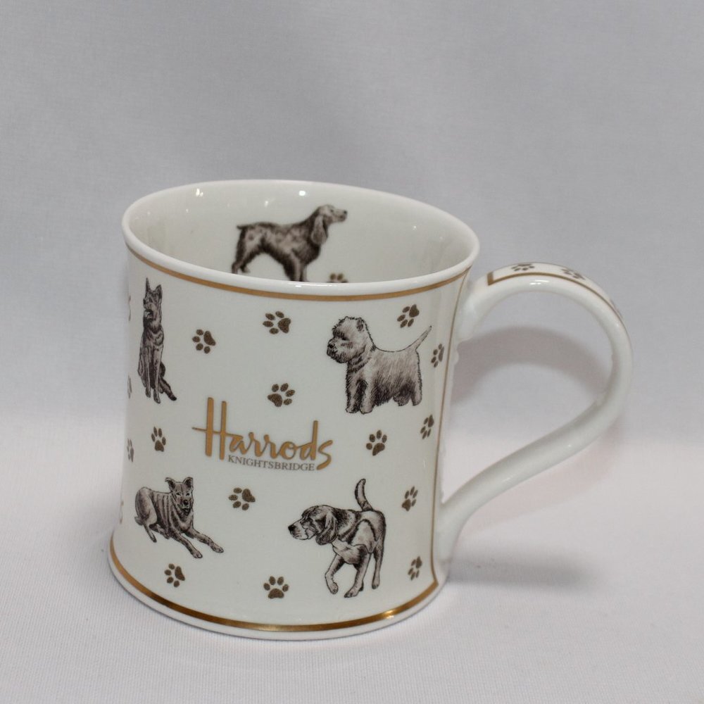 Harrods Teacup w/Large Dog Breeds Knightbridge Fine Bone China Made in England